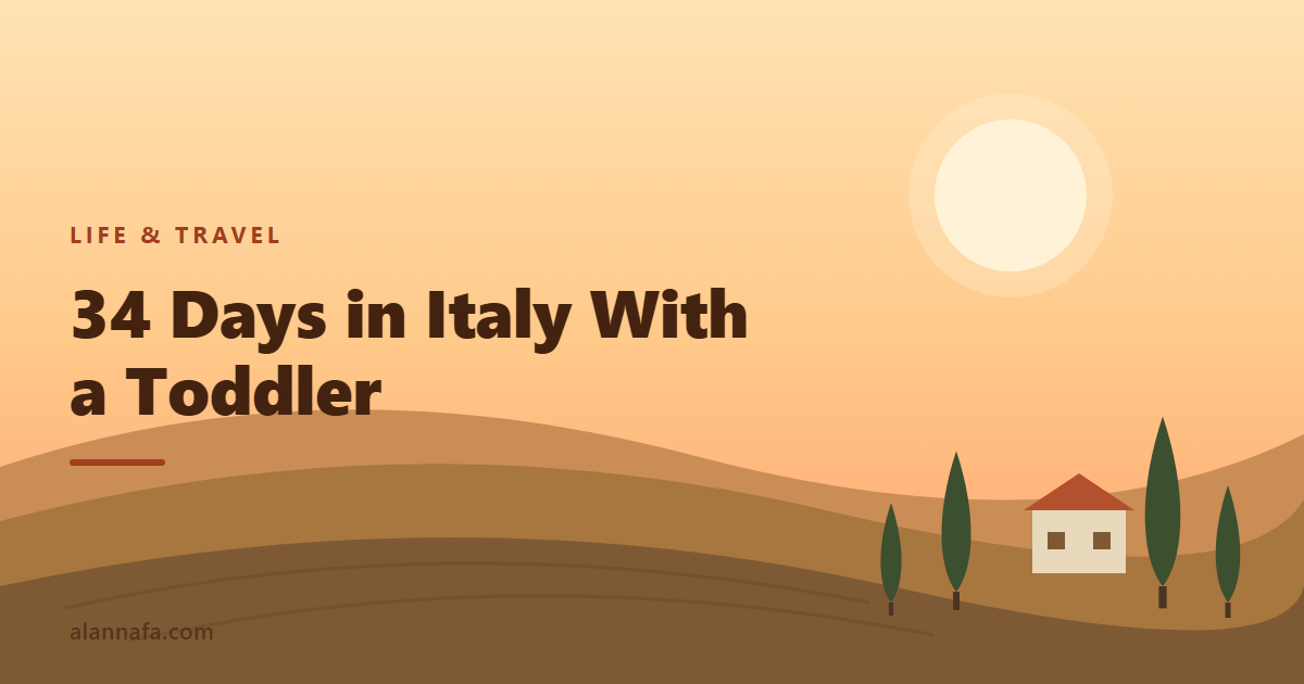 Illustrated Italian countryside for a 34-day family trip with a toddler